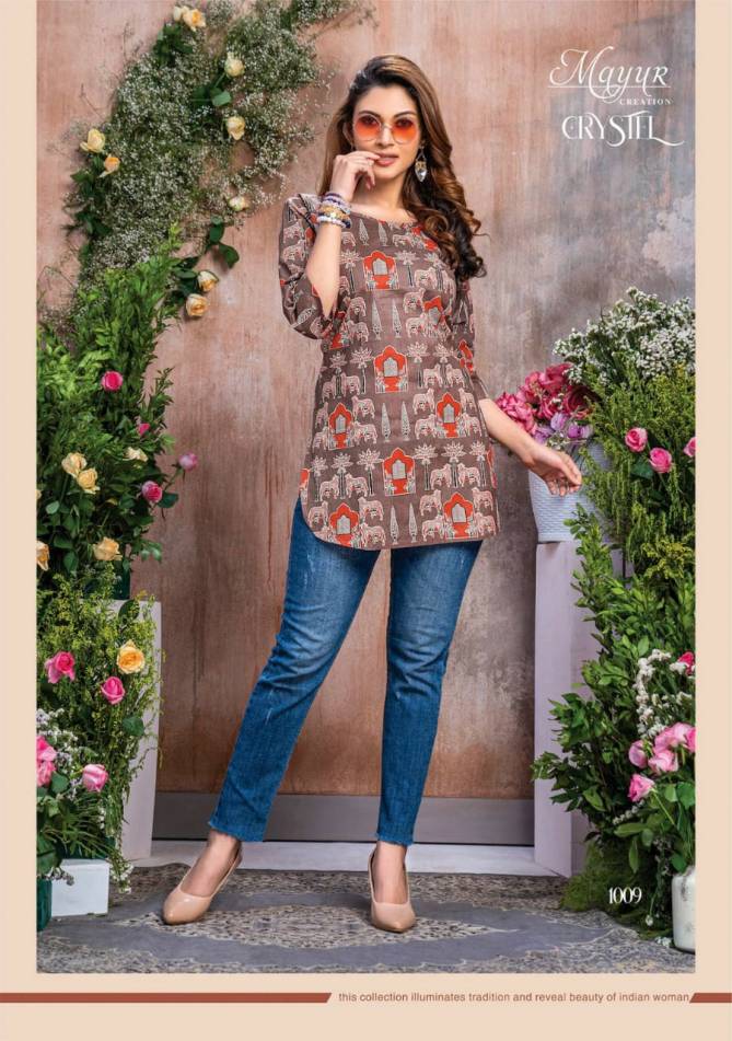 Crystel Vol 1 By Mayur Cotton Printed Tunic Ladies Short Top Wholesale Shop In Surat